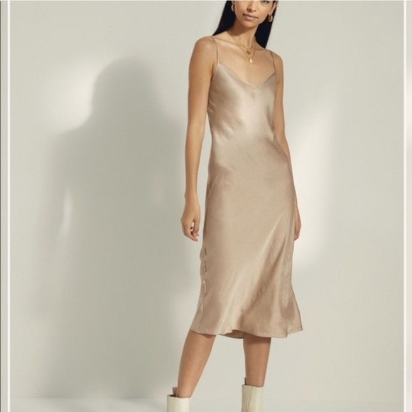 Aritzia Dresses & Skirts - WILFRED Only Slip Midi Dress Marmont Champagne Satin XXS Aritzia NWT